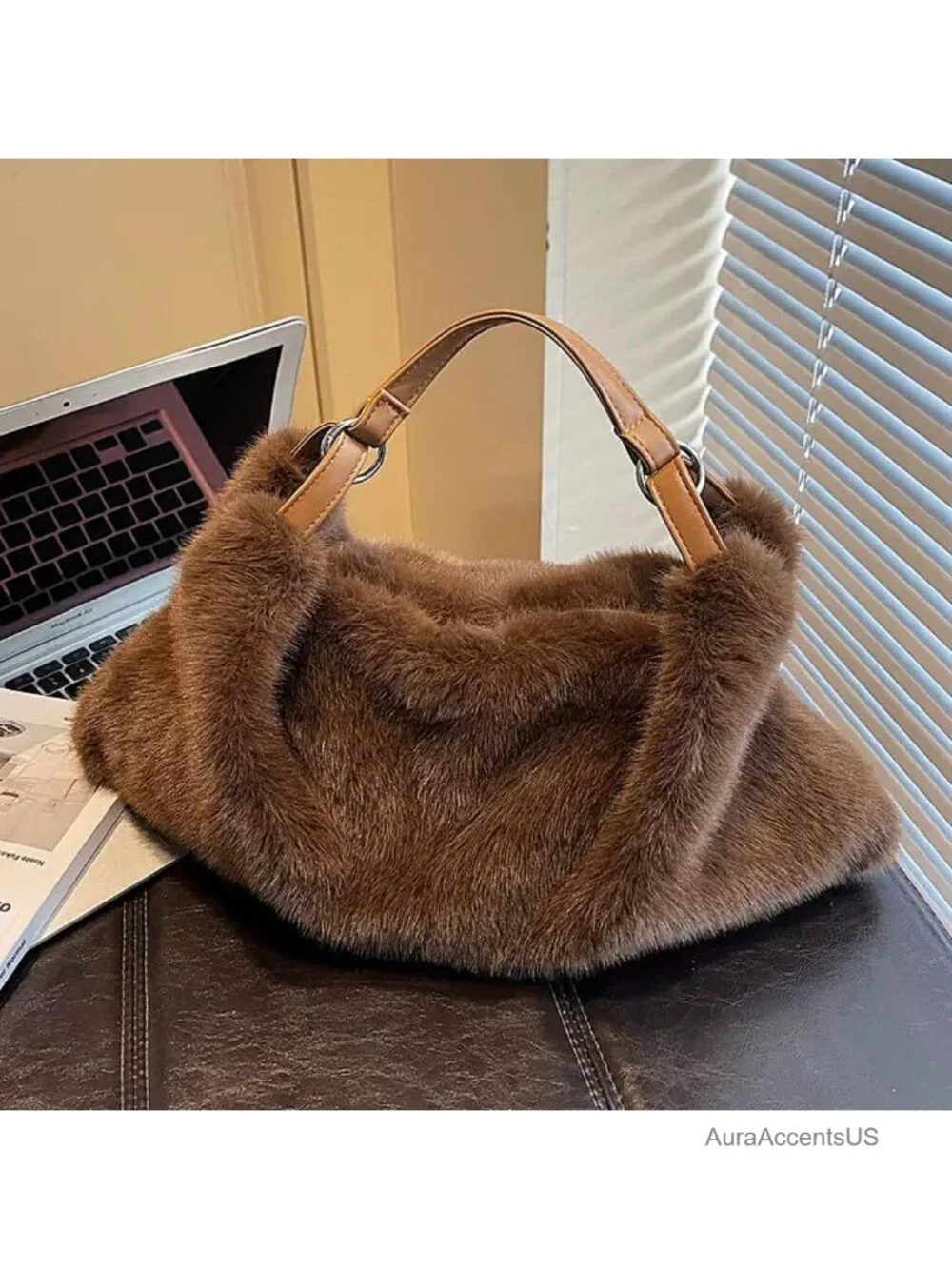 Faux Fur Hobo Bag Large Fuzzy Tote Purse for Women Winter Shoulder Crossbody